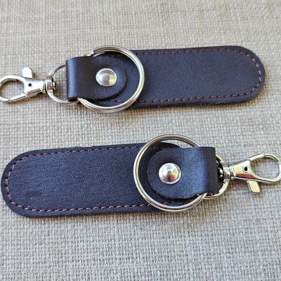 Lot of 2 Keychains Dark Brown Genuine Leather Keys Holder Handmade Key chain - Picture 6 of 10